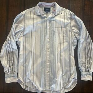 Faconnable Men's Light Blue and White Striped Shirt